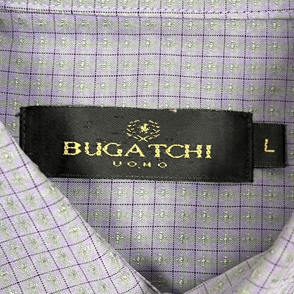 Bugatchi Button Down Shirt Mens L Purple Micro Check Short Sleeve Uomo Modal - Picture 3 of 6
